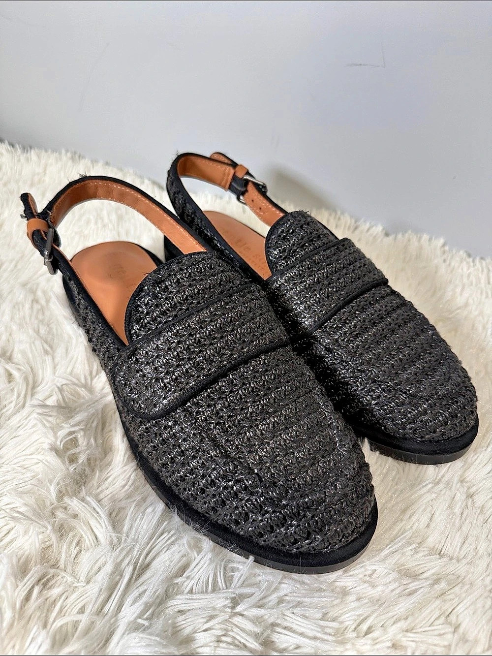 Gentle Souls Caleb Black Woven Slingback Sandals